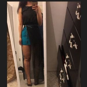 Black and teal sheer dress